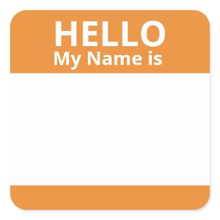 Hello My Name is Orange White Name Tag Stickers