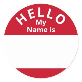 Hello My Name is Red and White Name Tag Stickers