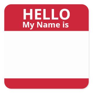 Hello My Name is Red and White Name Tag Stickers