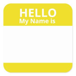 Hello My Name is Yellow White Name Tag Stickers