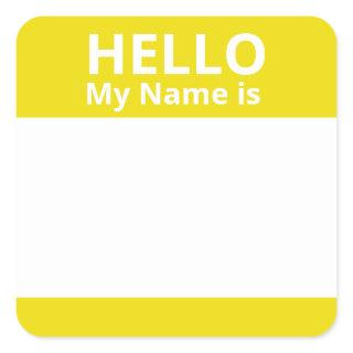 Hello My Name is Yellow White Name Tag Stickers