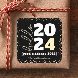 Hello New Year Black Gold Modern Custom Year Name Square Sticker