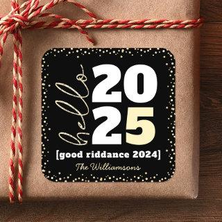 Hello New Year Black Gold Modern Custom Year Name Square Sticker
