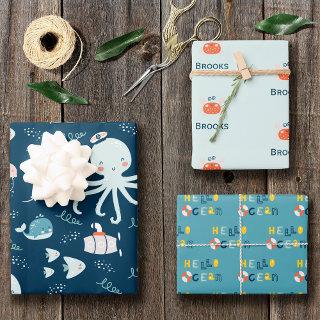 Hello Ocean Octopus and Fish Nautical Blue Kid  Sheets
