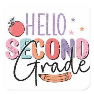 Hello Second Grade Back to School Square Sticker