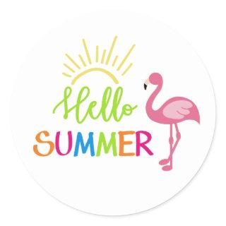 Hello Summer, Flamingo Classic Round Sticker