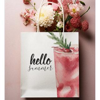 Hello Summer Watercolor Red Cherry Cocktail Medium Gift Bag