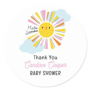 Hello Sunshine Girl Baby Shower Classic Round Sticker