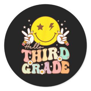 Hello Third Grade Leopard 1st Day Of School Team 3 Classic Round Sticker