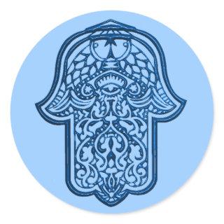Henna Hand of Hamsa (Blue) Classic Round Sticker