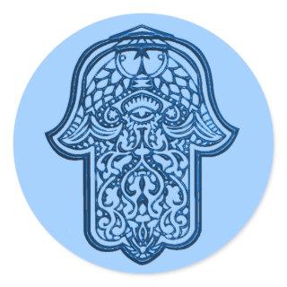 Henna Hand of Hamsa (Blue) Classic Round Sticker