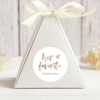 Her Favorite | Casual Rose Gold Script and Heart Classic Round Sticker