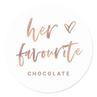 Her Favourite | Casual Rose Gold Script and Heart Classic Round Sticker