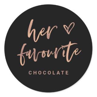 Her Favourite | Casual Rose Gold Script and Heart Classic Round Sticker
