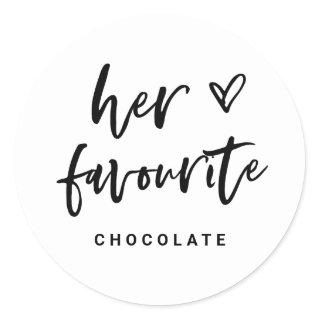 Her Favourite | Modern Casual Script and Heart Classic Round Sticker