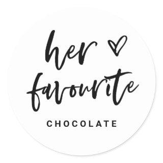 Her Favourite | Modern Casual Script and Heart Classic Round Sticker