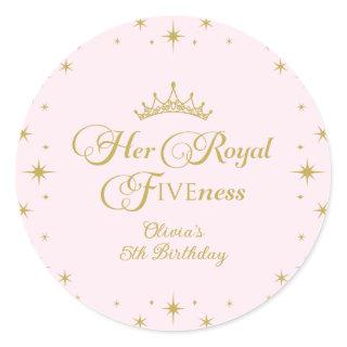 Her Royal Fiveness Gold Princess 5th Birthday Classic Round Sticker
