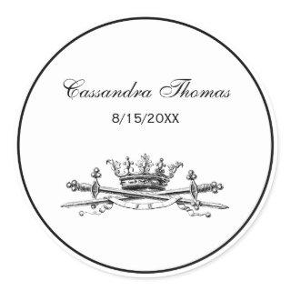 Heraldic Crown Crossed Swords Sabers Emblem Crest Classic Round Sticker