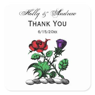 Heraldic Rose & Thistle Coat of Arms Crest Color Square Sticker