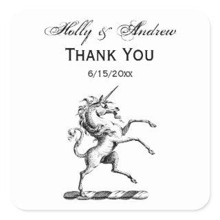 Heraldic Unicorn Rearing Coat of Arms Emblem Square Sticker
