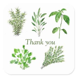Herbs Rosemary Sage Thyme Mint Parsley Thank You Square Sticker