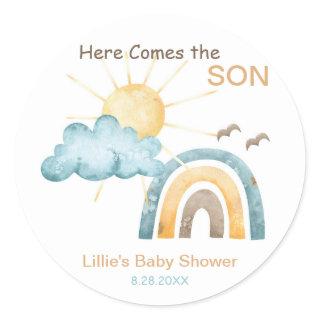 Here Comes The Son Baby Shower Paper Plates Classic Round Sticker