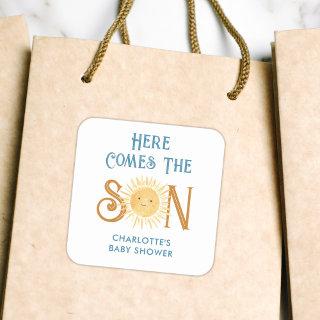 Here Comes The Son Baby Shower Square Sticker