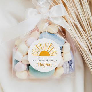 Here comes the son baby shower thank you classic round sticker