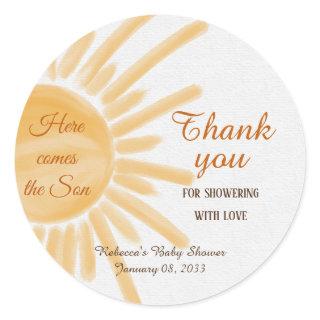 Here Comes the Son Yellow Ray Sunshine Baby Shower Classic Round Sticker