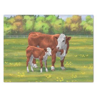 Hereford Cow & Cute Calf in Summer Pasture Tissue Paper