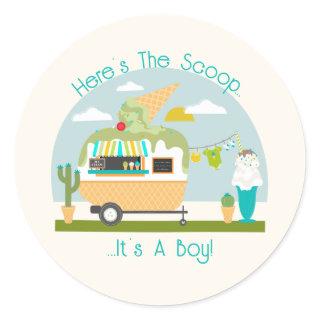 Here's The Scoop Ice Cream Camper Boy Baby Shower Classic Round Sticker