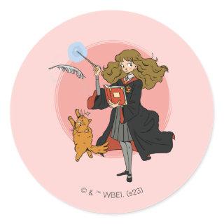 Hermione and Crookshanks Wingardium Leviosa Classic Round Sticker