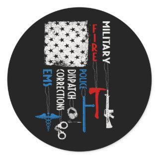 Heroes Flag EMS Corrections Dispatch Police Fire Classic Round Sticker