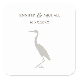 heron silhouette light sepia on white wedding napk square sticker