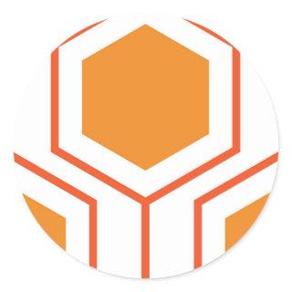Hexagon abstract geometrical pattern in orange and classic round sticker