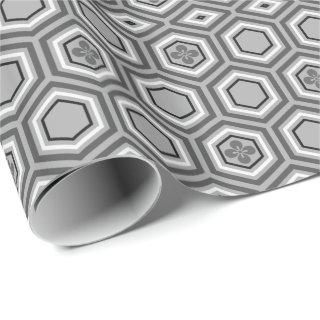 Hexagonal Kimono Print, Gray / Grey and White