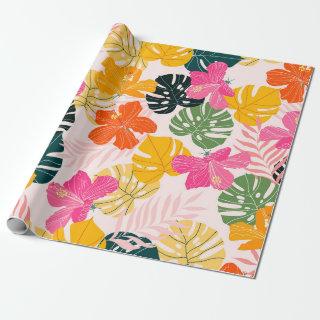 Hibiscus and monstera leaves tropical pattern desi