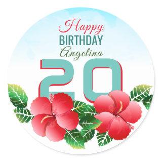 Hibiscus Hawaiian Tropical Personalized Birthday Classic Round Sticker