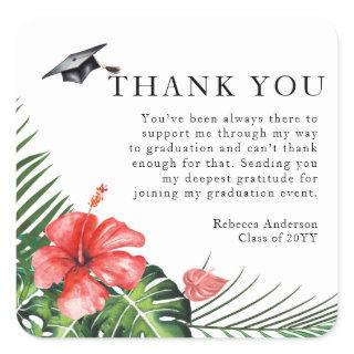 Hibiscus Tropical Custom Text Graduation Thank You Square Sticker