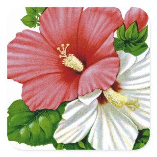 Hibiscus Vintage Seed Packet Square Sticker