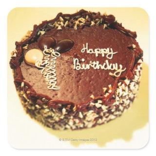 high angle view of a chocolate birthday cake square sticker