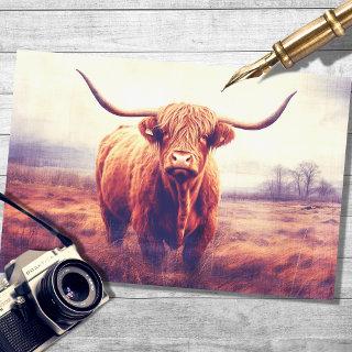 Highland Cow 3 in Foggy Landscape Decoupage Paper