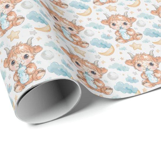 Highland Cow Cute Baby Watercolor Pattern