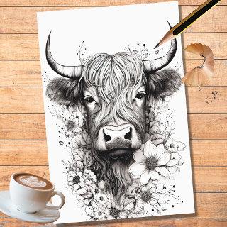 Highland Cow Pencil Art 1 Decoupage Paper