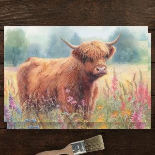 Highland Cow Wildflower Field Decoupage Tissue Paper