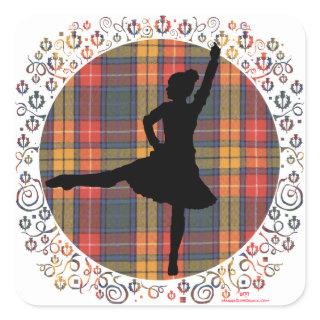 Highland Dancer Buchanan Tartan Square Sticker