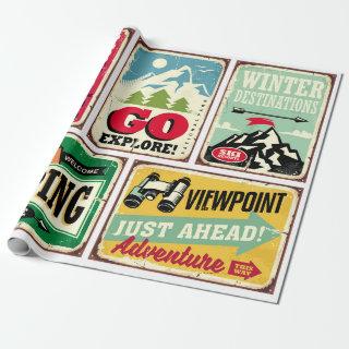 Hiking and camping retro signs collection. Outdoor