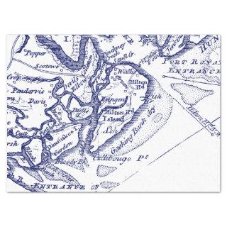 Hilton Head Island SC Vintage Map Navy Blue Tissue Paper