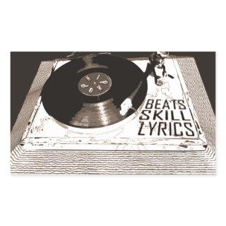 HIP HOP BEATS SKILL LYRICS ON TURNTABLE RECTANGULAR STICKER