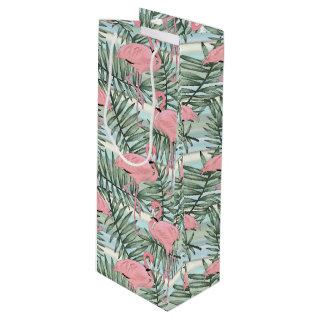 Hip Pink Flamingoes Cute Palm Leafs Pattern Wine Gift Bag